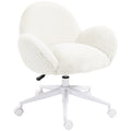Makeup Vanity Chair with Rolling Wheels and Fluffy Upholstery - Cream White