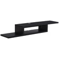 Floating Wall Mounted TV Unit with Open Shelf & Cable Holes - Black