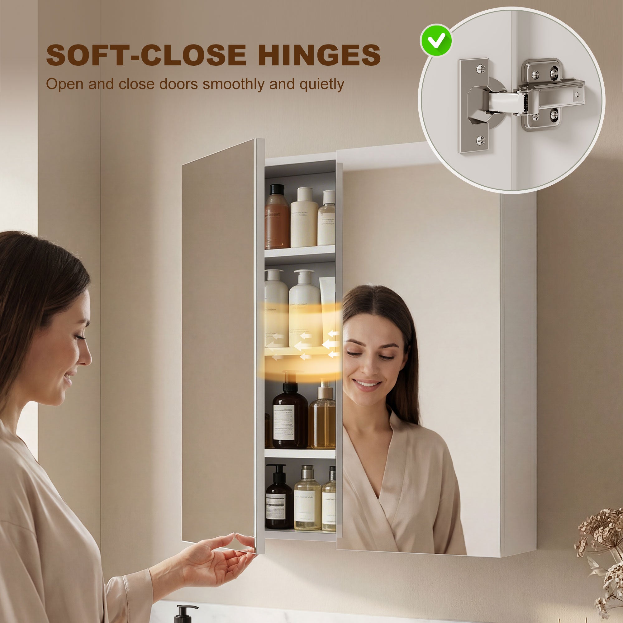 Wall Mounted Bathroom Mirror Storage Cabinet w/ Door Adjustable Shelf, White