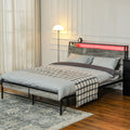 King Size Steel Bed Frame with LED Lights and Charging Ports - Grey
