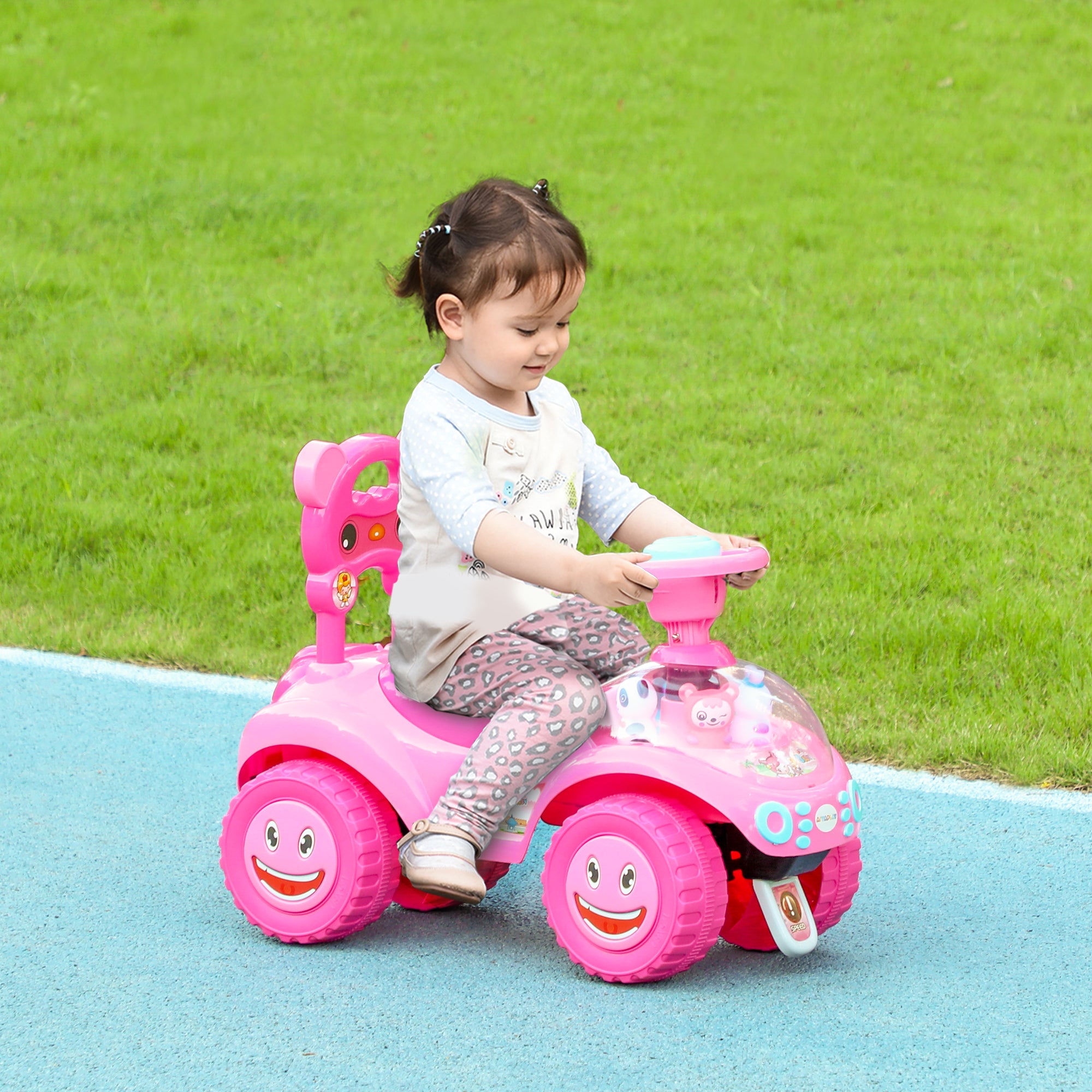 Foot to Floor oddler Ride on Toy w/ Music, Light, Horn, Under Seat Storage, Anti-Over-Backwards Device, Pink