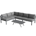 3 Pieces Garden Furniture Set, Aluminium Corner Lounge Set with Adjustable Backrest and Coffee Table