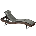 Rattan Sun Lounger, Garden Recliner with 5 Position Adjustable Back, S Shaped Texteline Seat, Headrest, Brown