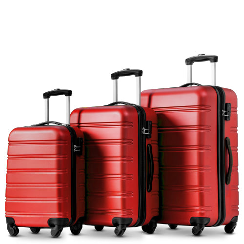 24" 4-Wheel ABS Hard Shell Travel Trolley Suitcase with Telescoping Handle, Luggage with Combination Lock, 45L × 28W × 69H cm, Red
