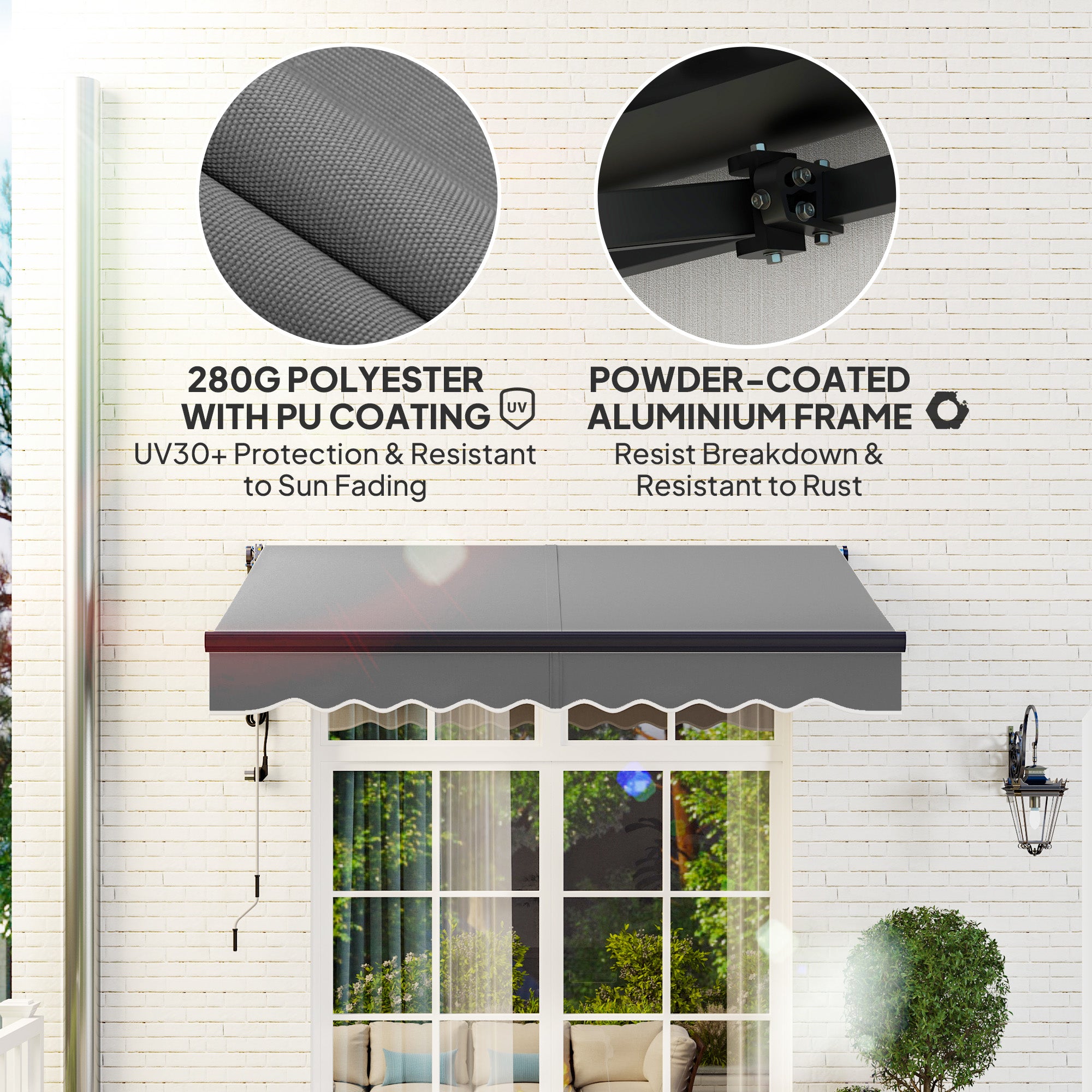 2.5 x 2m Electric Retractable Awning with UV30+ Canopy - Dark Grey