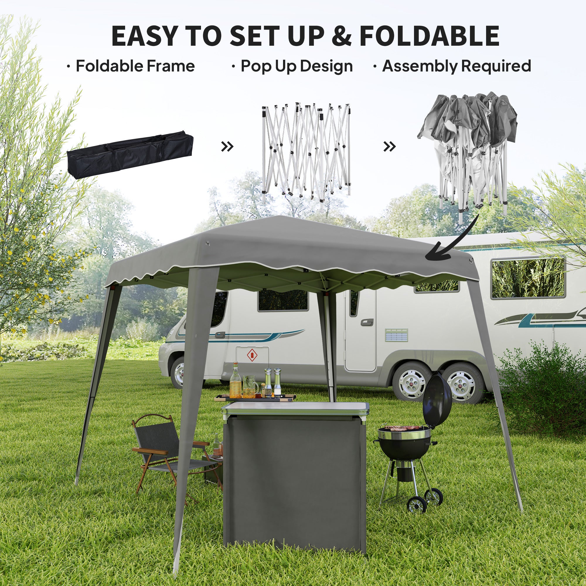 2.5 x 2.5M Pop Up Garden Tent with Steel Frame - Grey