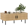 Rectangular Coffee Table with Storage and Slatted Tambour Sliding Doors, Elevated Base with Foot Pads - Oak