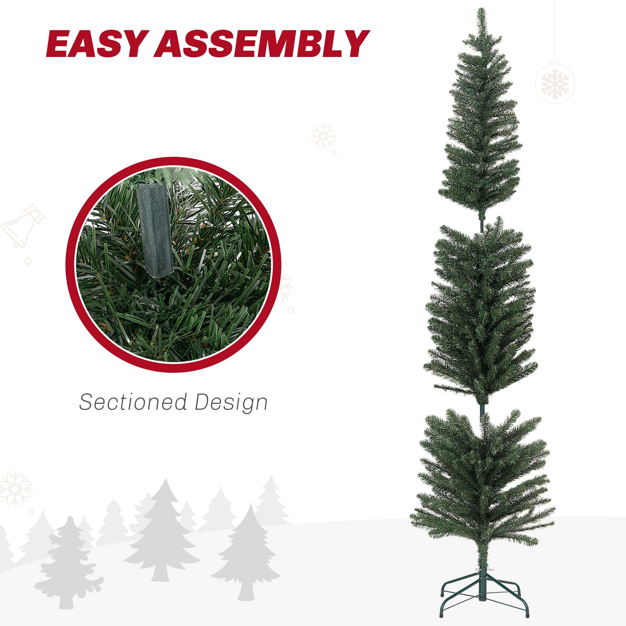 7ft Artificial Bare Pencil Christmas Tree - Green