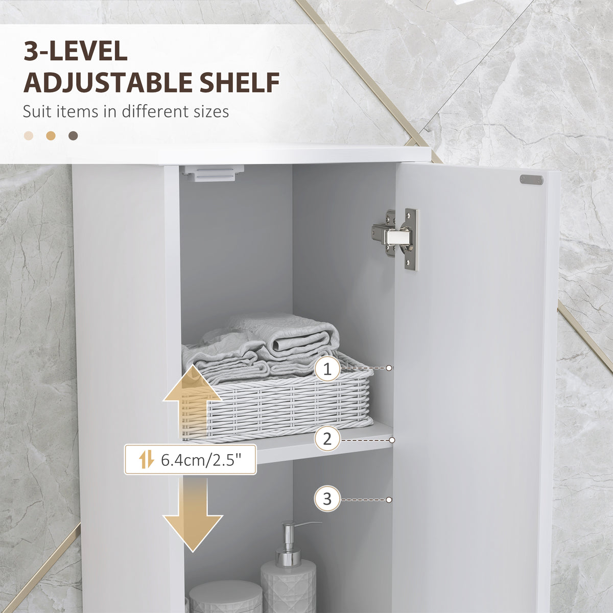 Tall Slim Freestanding Bathroom Storage Cabinet with Doors and Adjustable Shelves - White