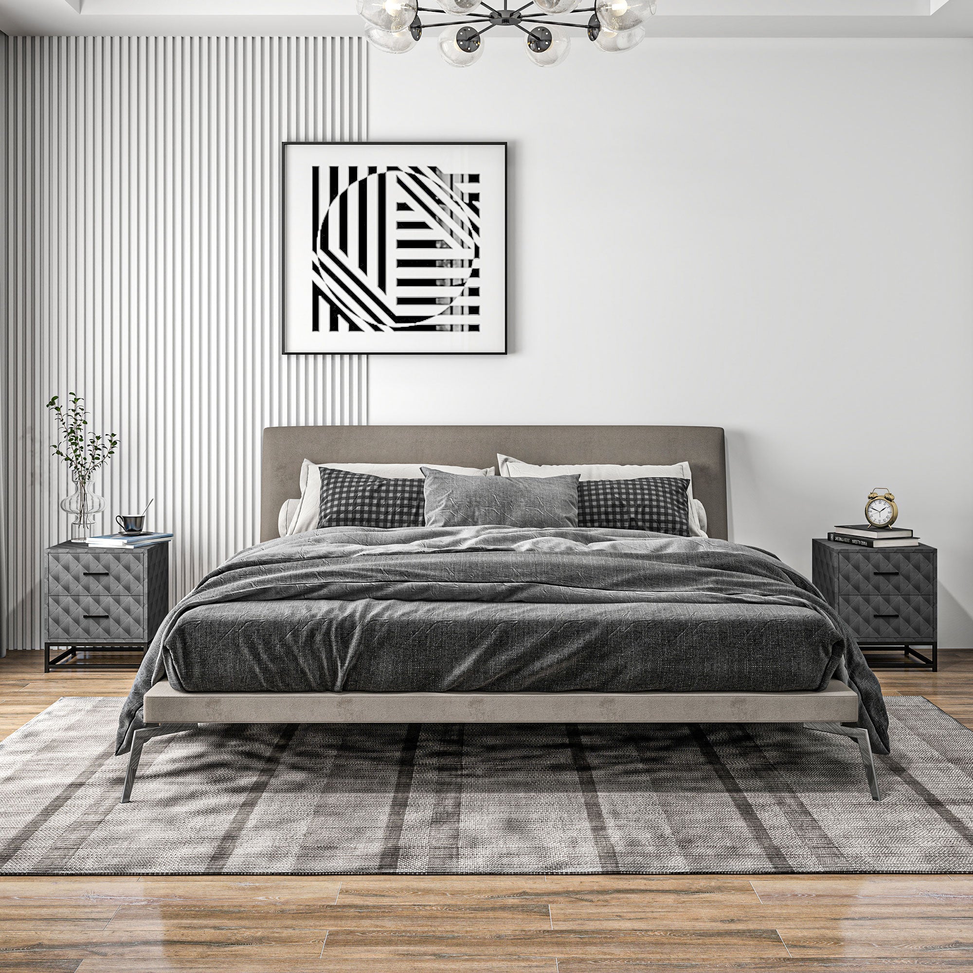 Bedside Tables Set of 2, Modern Bedside Table Nightstand with 2 Drawers, Bedside Cabinet Sofa Side Table with Storage, Steel Legs for Bedroom, Living Room, Grey