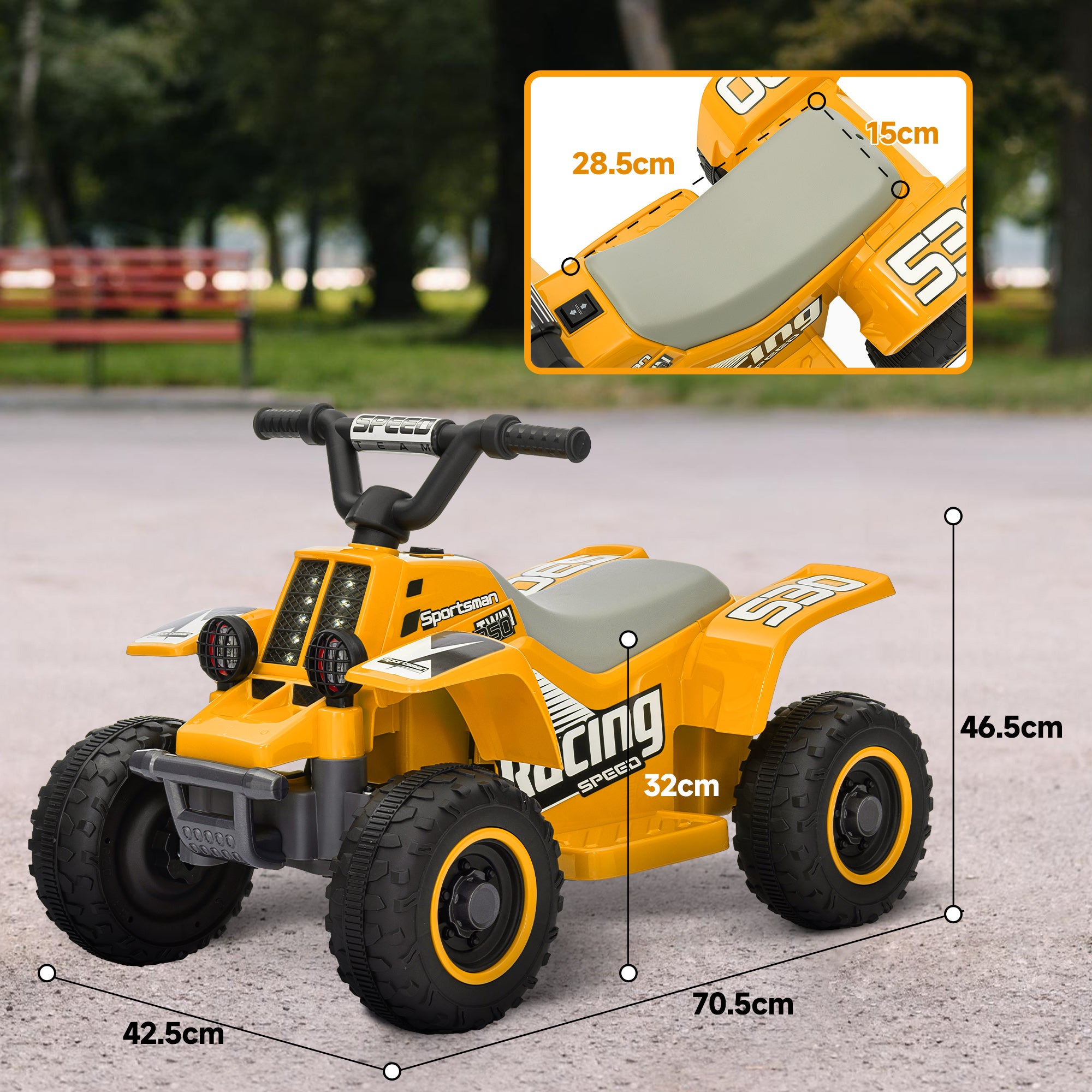 6V Electric Ride-On Quad Bike for Kids 18-36 Months with Headlights - Yellow