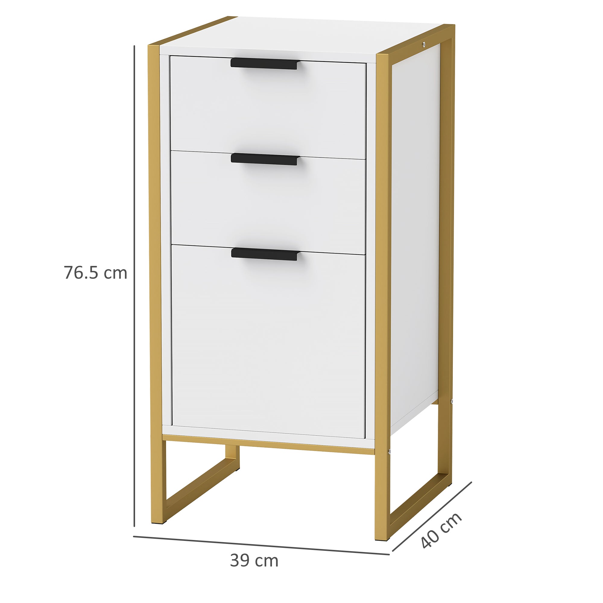 Bedroom Chest of Drawers, Industrial 3-Drawer Dresser, Storage Drawers Unit with Metal Frame for Living Room, White