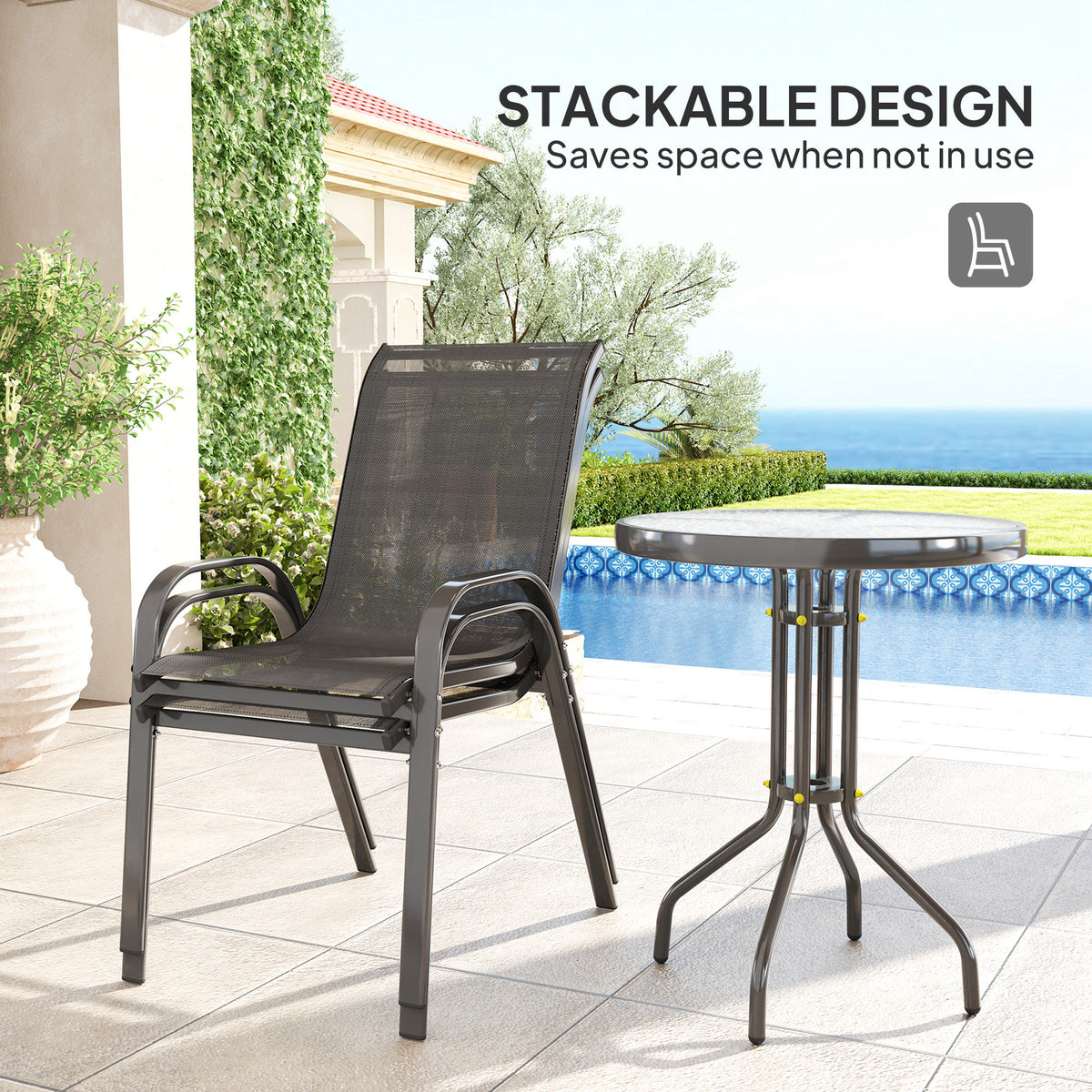 Three-Piece Outdoor Garden Set with Table and Chairs - Black
