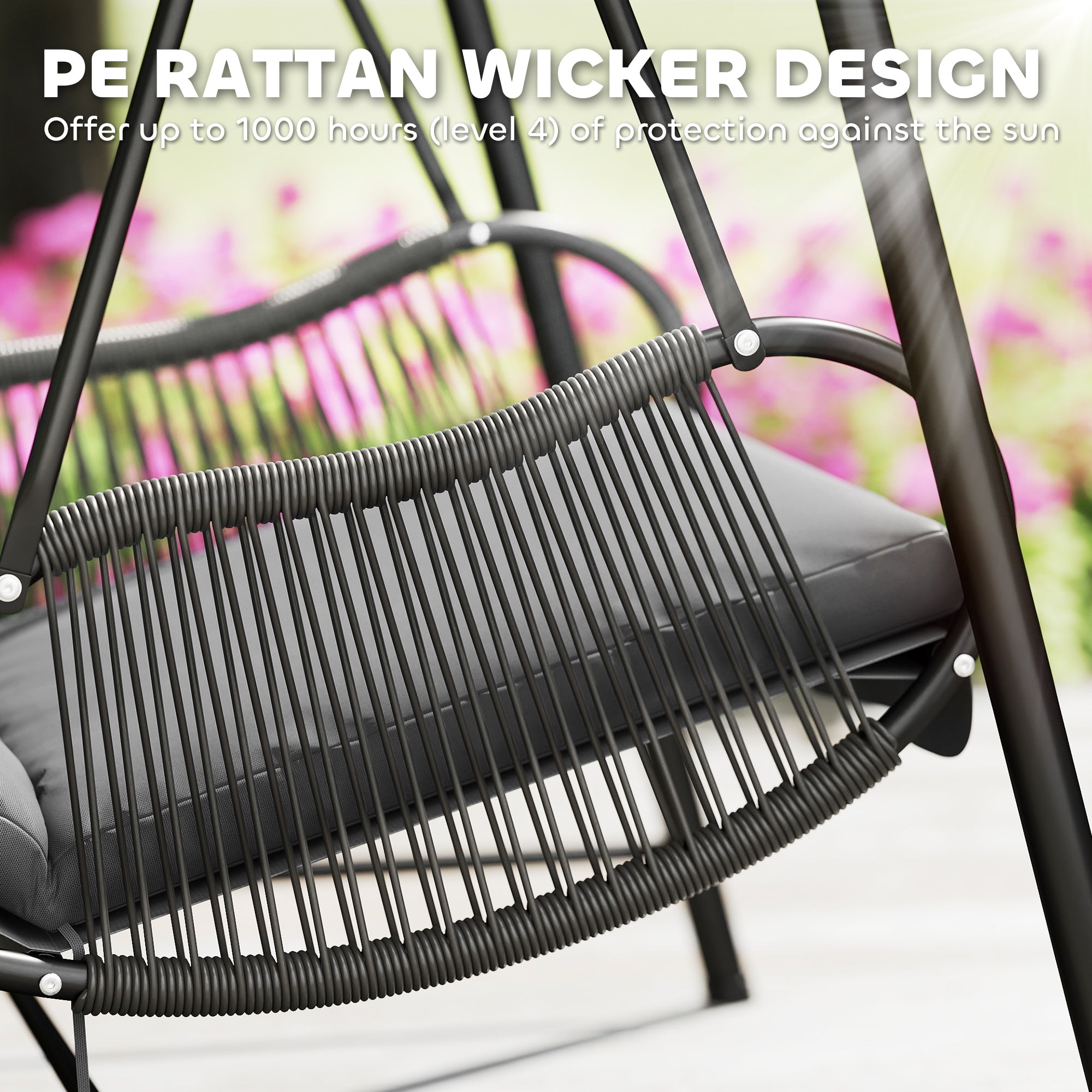 Rattan Swing Chair with Stand and Cushion Set - Dark Grey