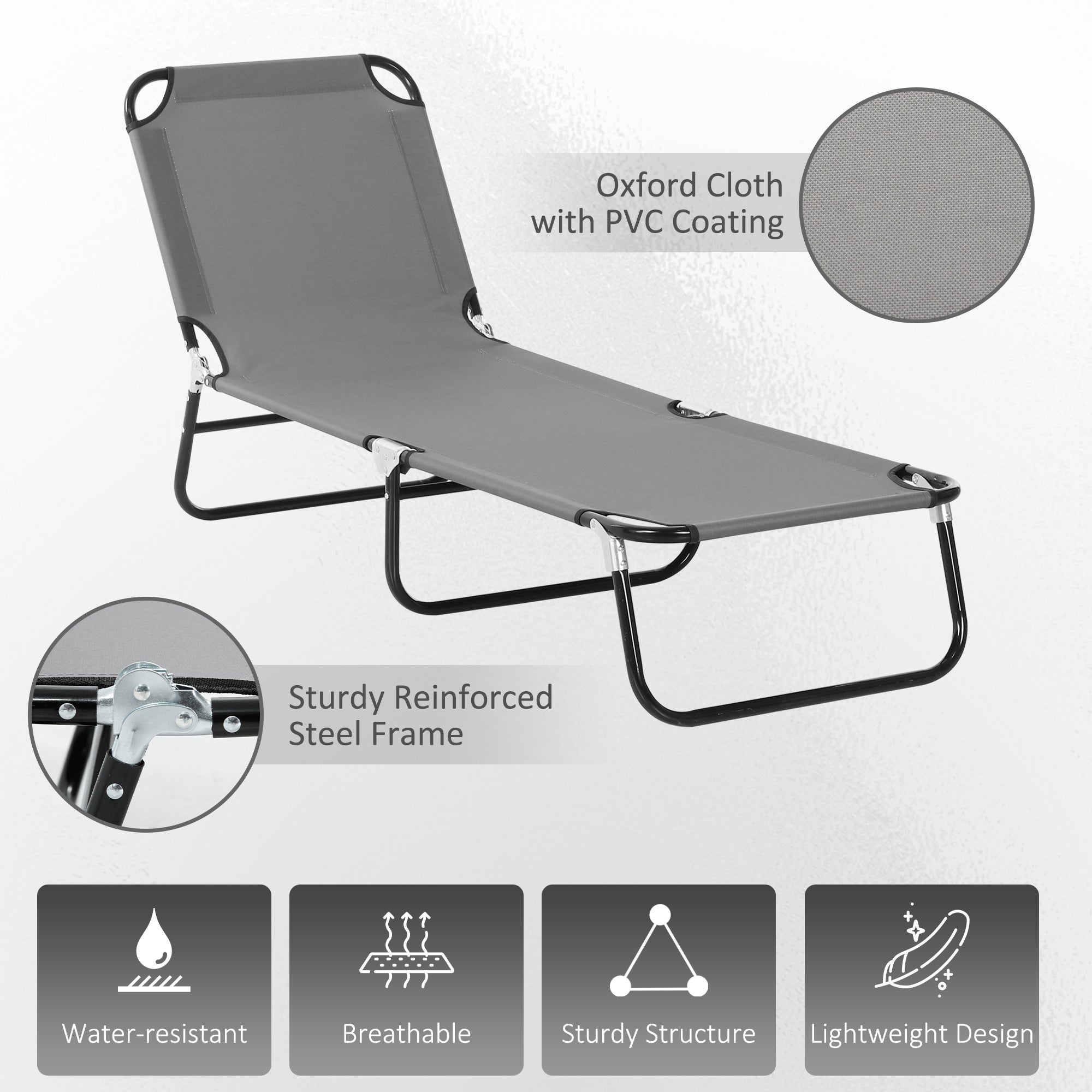 Set of 2 Folding Outdoor Sun Loungers with 5-Position Adjustable Backrest - Dark Grey