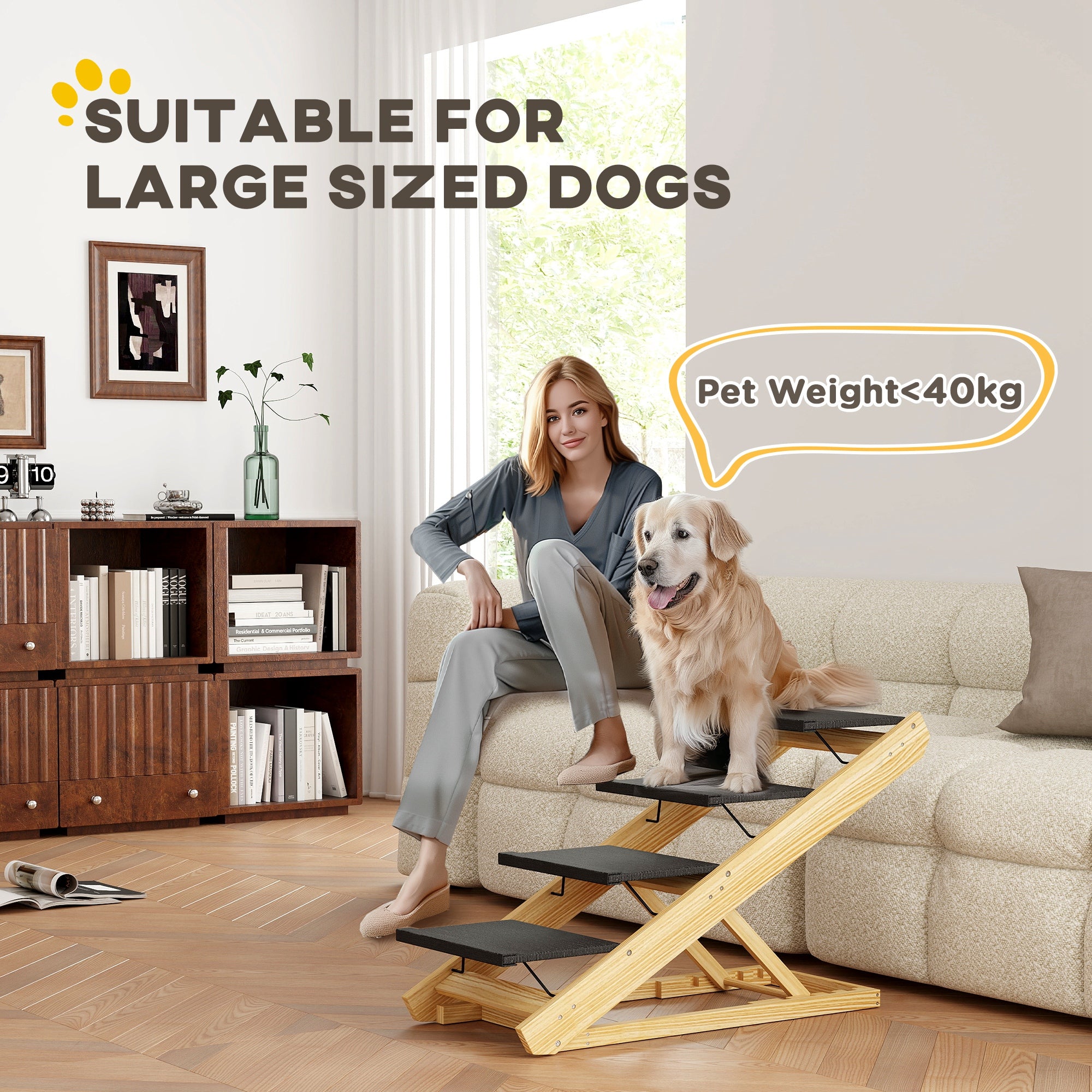 Adjustable Dog Steps Dog Ramp, 4-Step Non-slip Pet Stairs for Large Sized Dogs, Foldable Dog Stairs for Bed Sofa