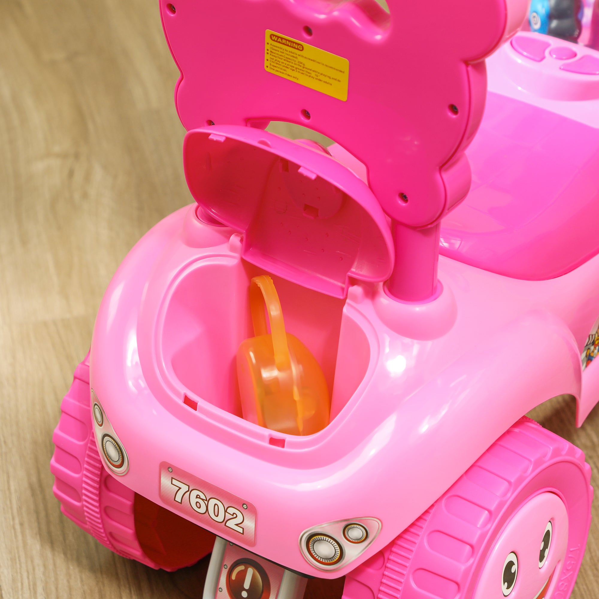 Foot to Floor oddler Ride on Toy w/ Music, Light, Horn, Under Seat Storage, Anti-Over-Backwards Device, Pink