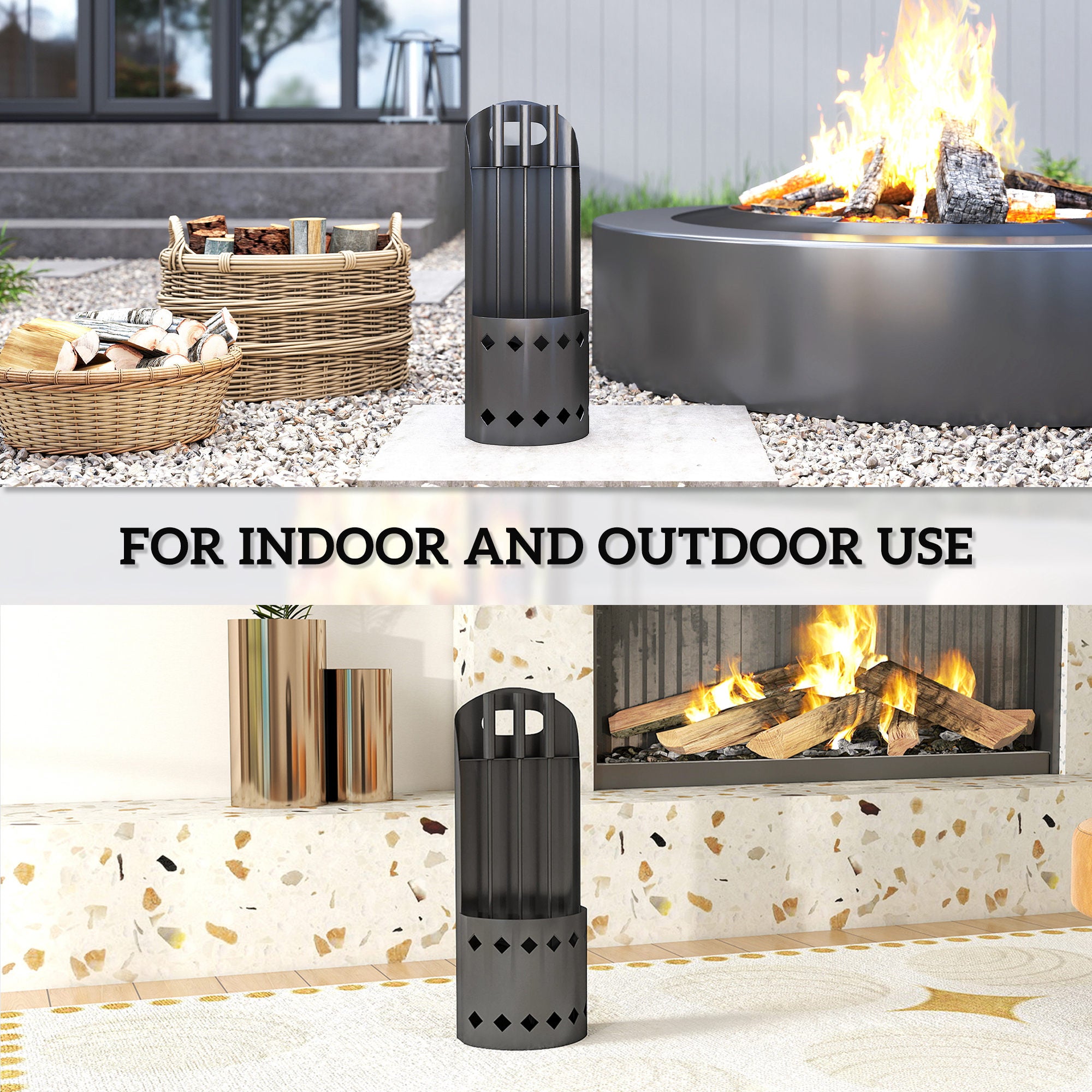 4 Pieces Fireplace Companion Set, Metal Fireplace Accessories Fireside Companion Set with Broom, Shovel, Poker, Bucket, Black