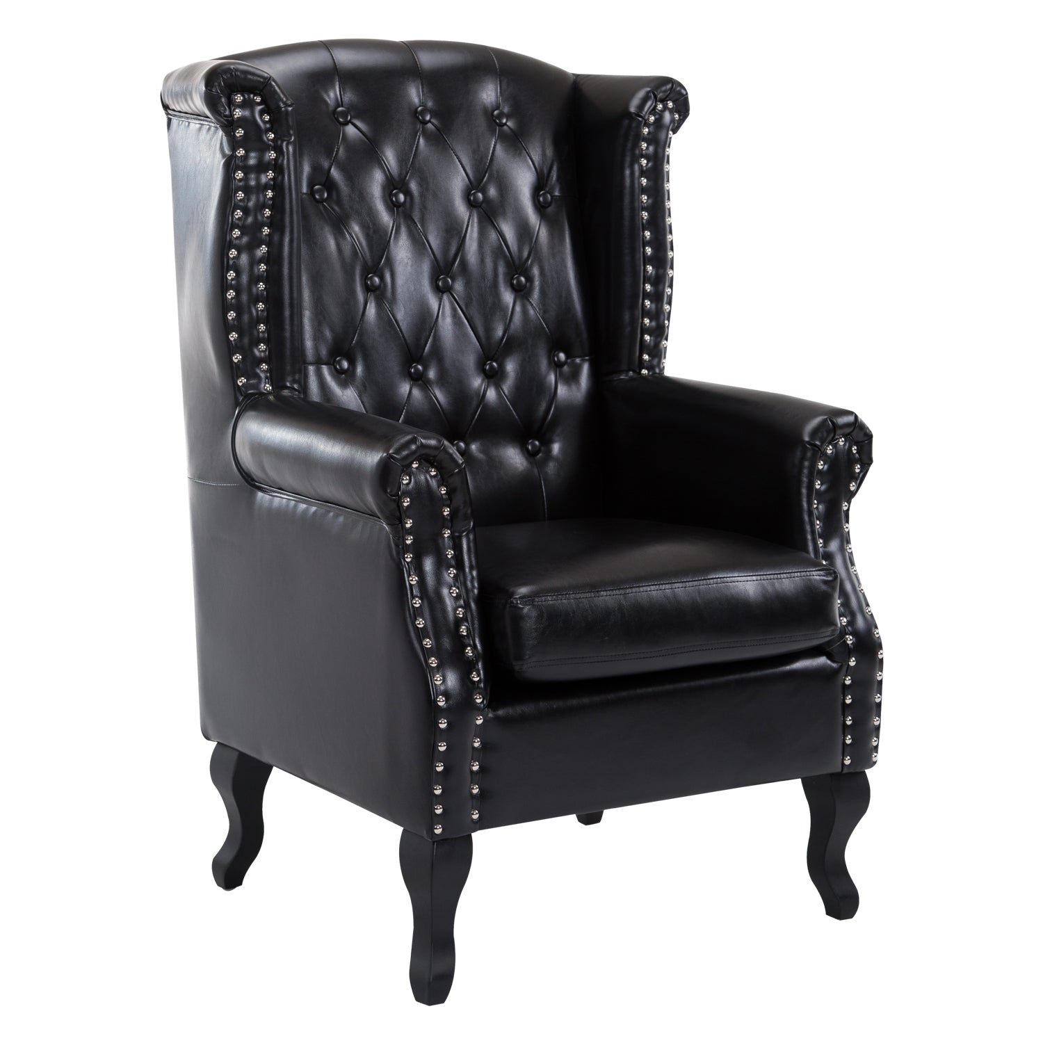 PU Leather Vintage Style High Back Armchair-Black