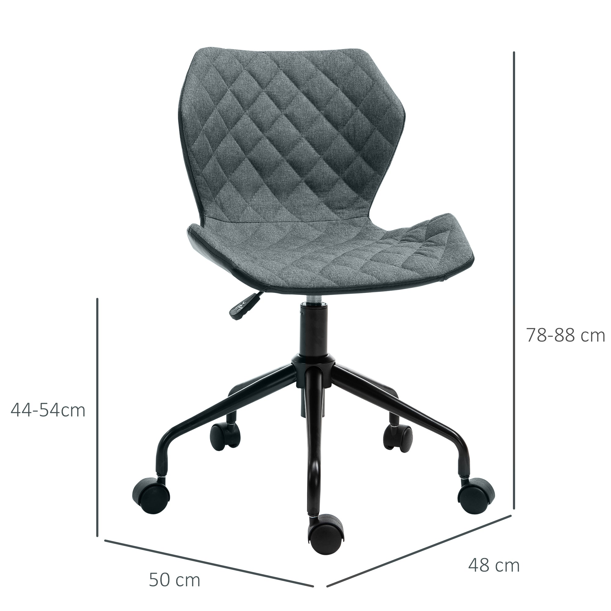 Office Computer Desk Chair, Swivel Task Chair no Arms, Fabric Study Chair with Adjustable Height and Rolling Wheels for Home Work, Grey