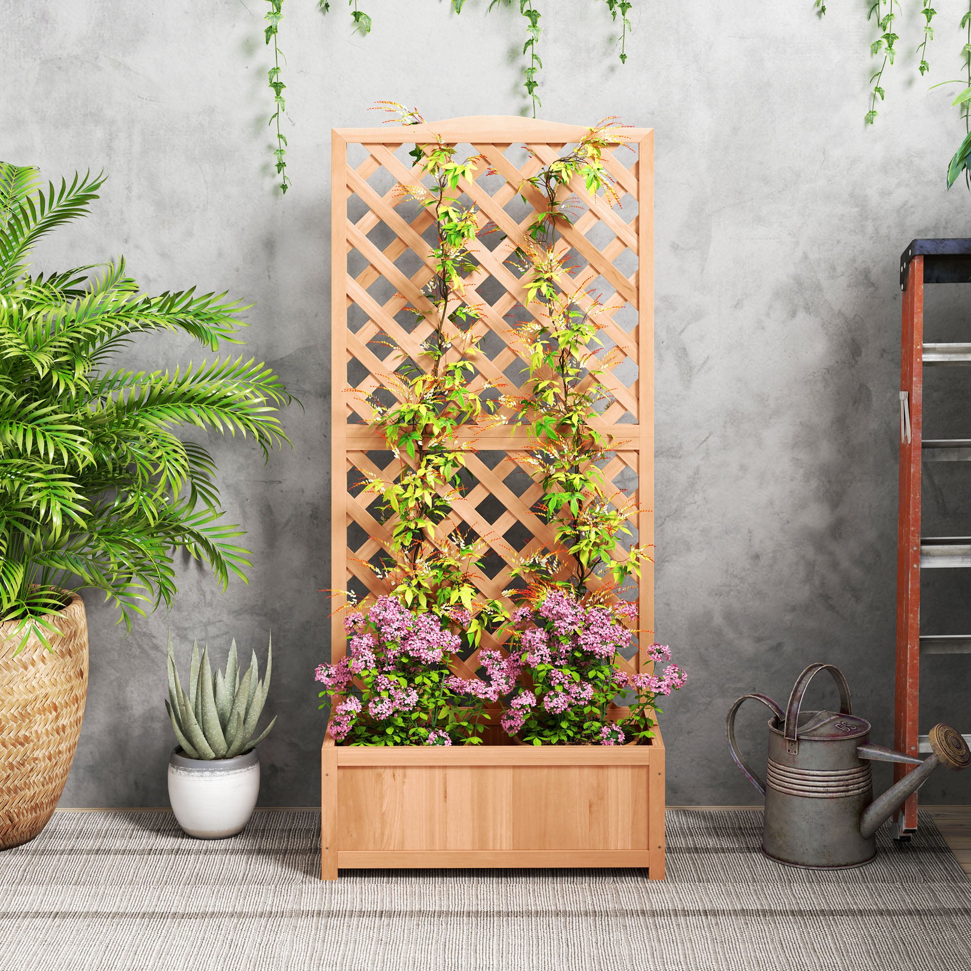 freestanding trellis planter Wooden Planter with Trellis, Freestanding Raised Bed for Garden with L