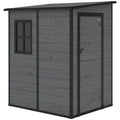 4'x5' Garden Storage Shed, Lean to Shed, Lockable Garden Shed with Window, Vent and Plastic Roof, Wood-Effect
