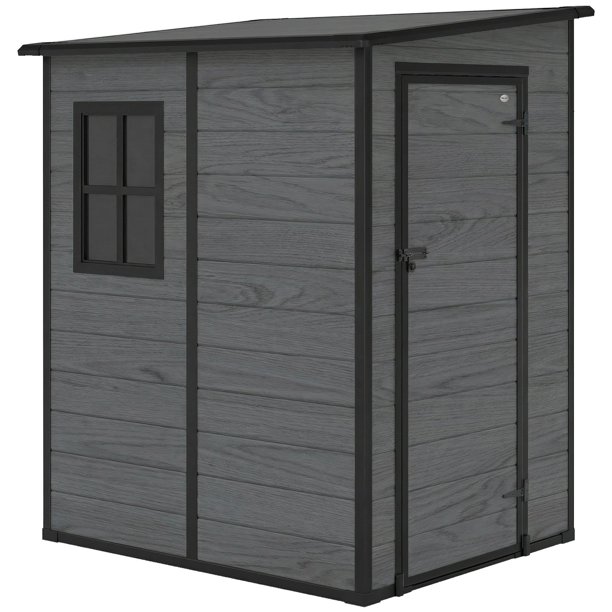 4'x5' Garden Storage Shed, Lean to Shed, Lockable Garden Shed with Window, Vent and Plastic Roof, Wood-Effect