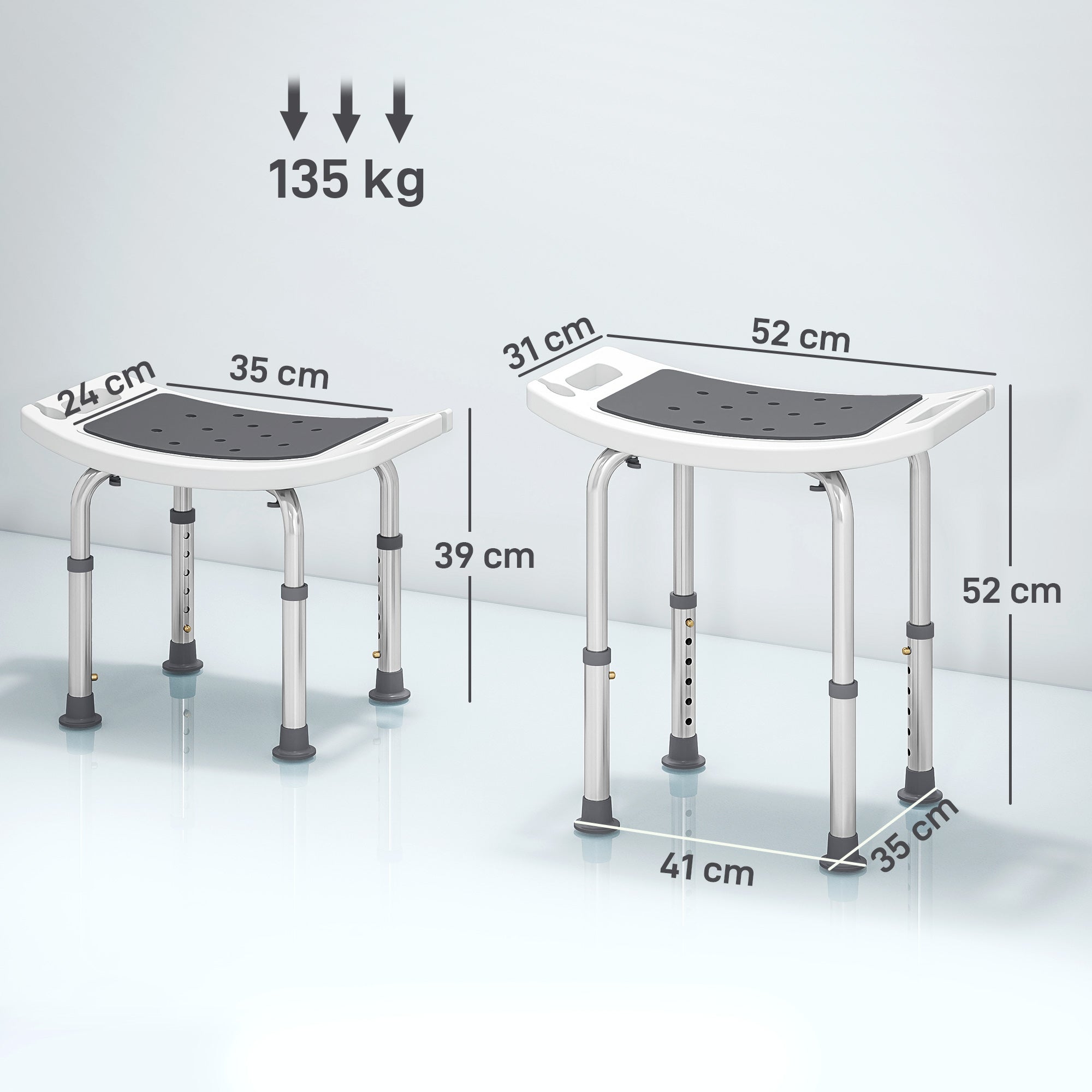 Shower Chair, Adjustable Height Shower Stool with Aluminium Frame and Non-Slip Feet, Bathtub Stool Seat with Padded Seat for Elderly Disabled Handicap, Grey