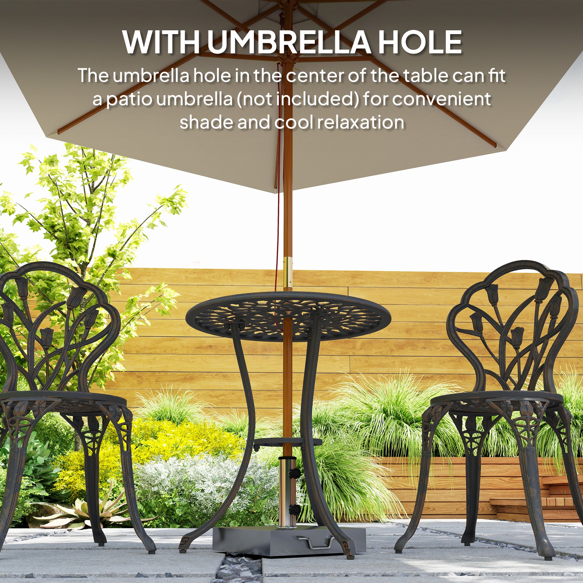3 Piece Aluminium Patio Bistro Set with Umbrella Hole - Bronze Tone