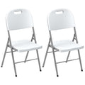 Set of 2 Foldable Steel Frame Outdoor Chairs with Plastic Seats - White