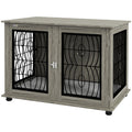 Indoor Dog Crate Furniture End Table with Lockable Door and Washable Cushion for Large Dogs - Grey