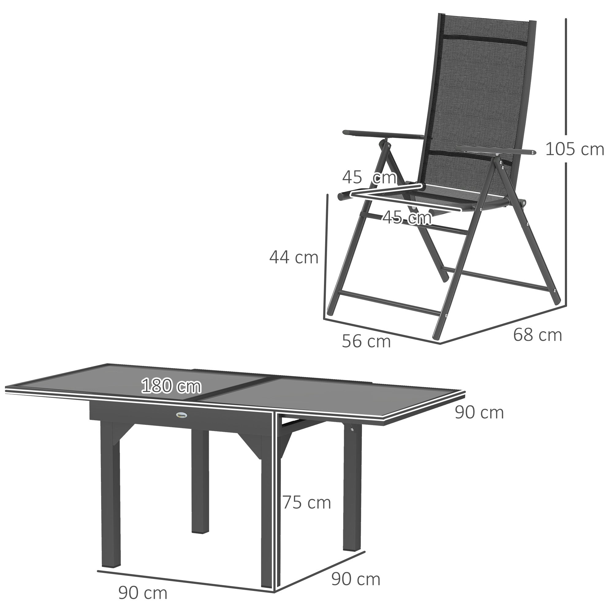 7 Piece Outdoor Extendable Dining Set with Folding Chairs - Grey