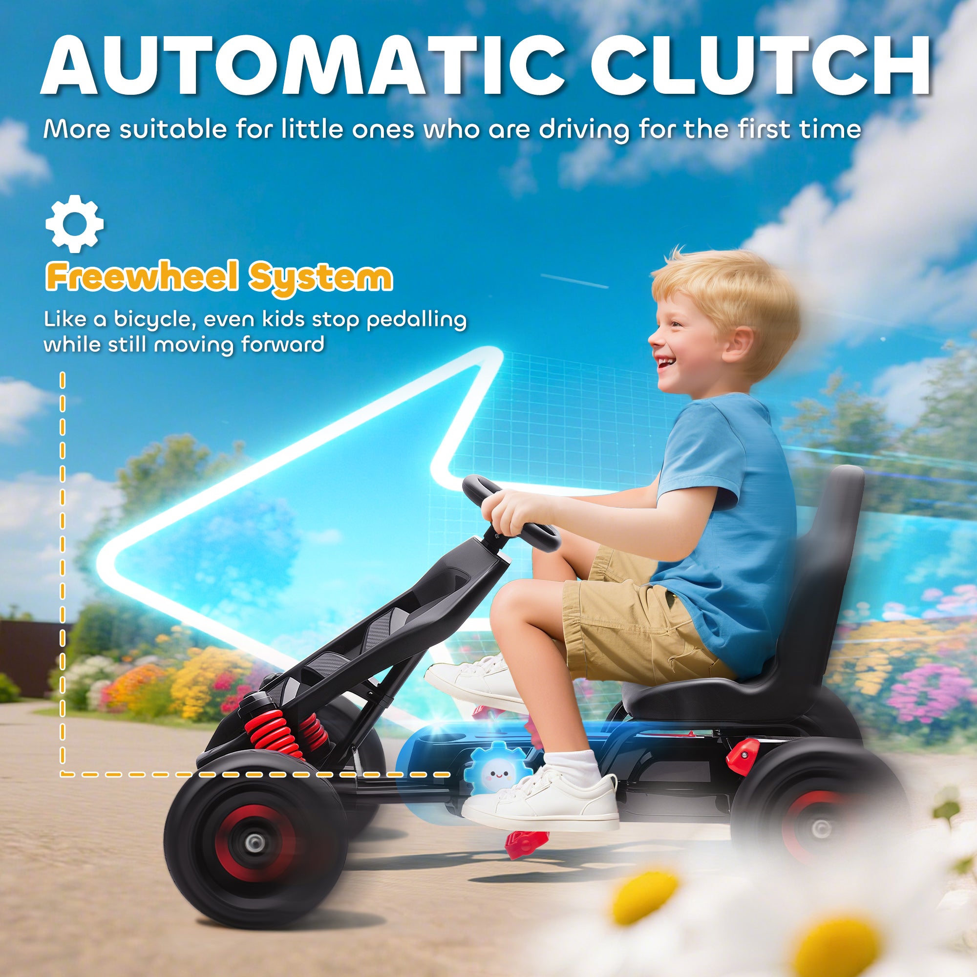 Pedal Go Kart for Kids Aged 3-6 Years, with Freewheel System, Brake, EVA Anti-Slip Wheels, Red