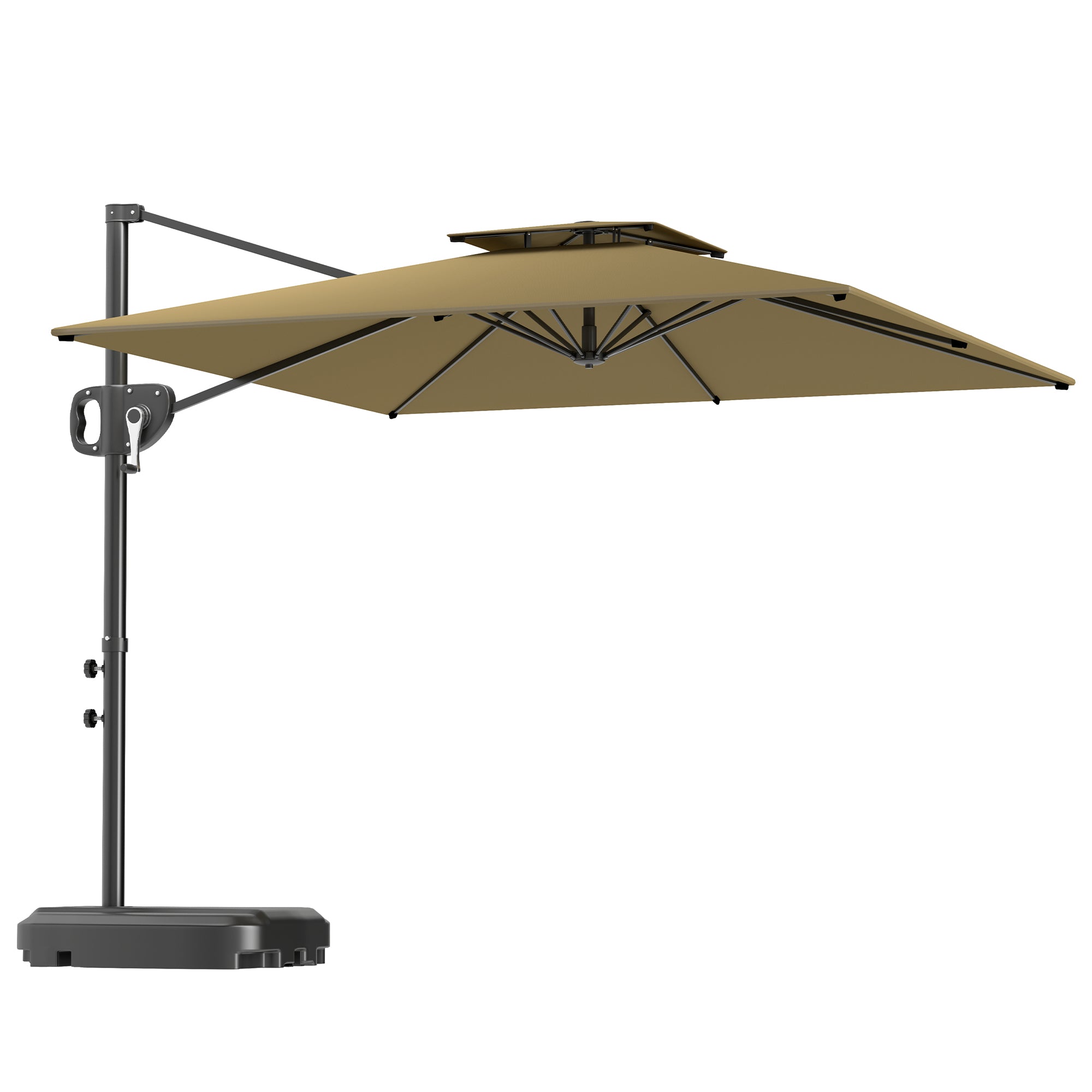 Cantilever Parasol with Weighted Base Double Top Garden Parasol Square Hanging Patio Umbrella with Crank Tilt Khaki
