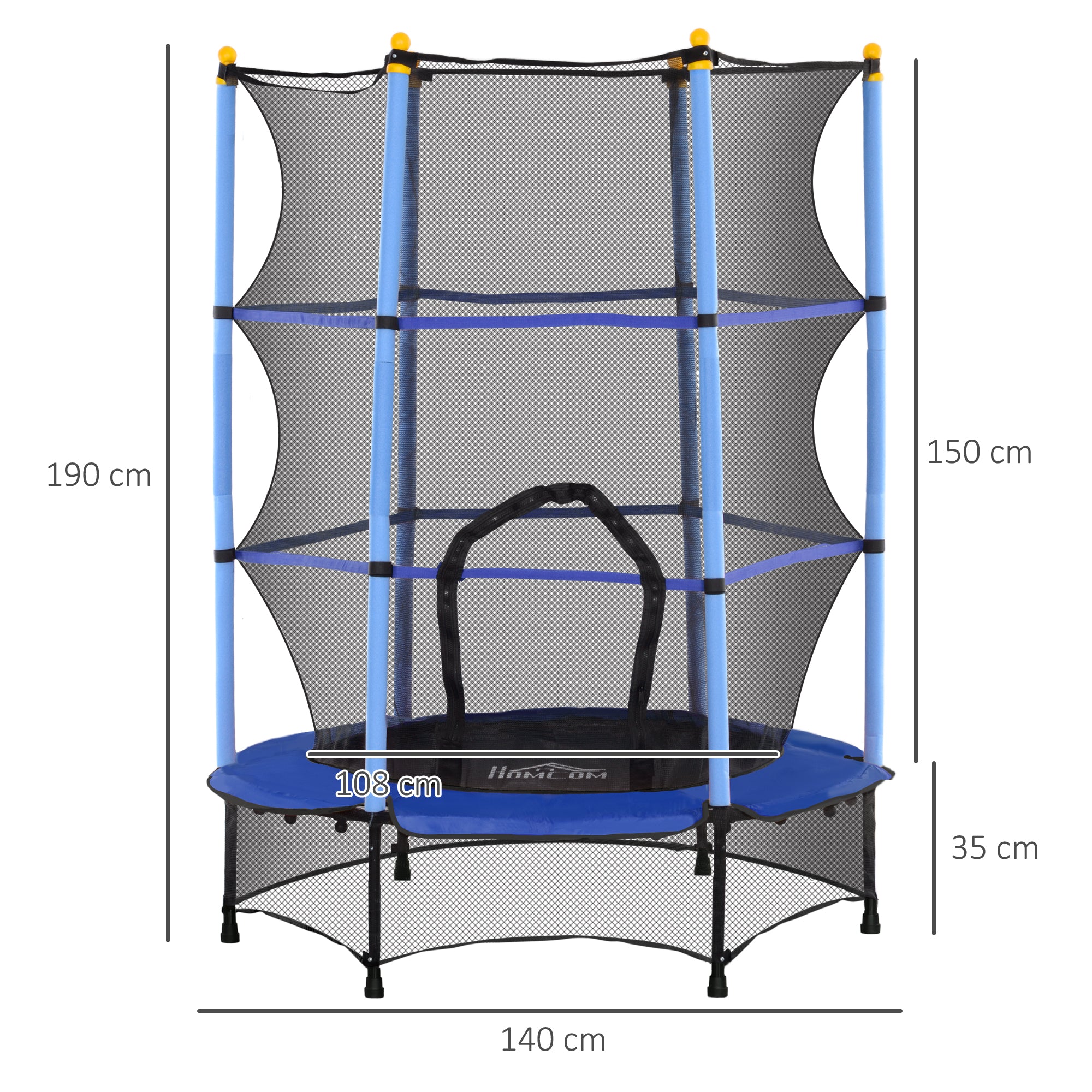 4.6FT/55" Kids Trampoline with Safety Enclosure, Outdoor Indoor Use, for Ages 3-10 Years, Blue