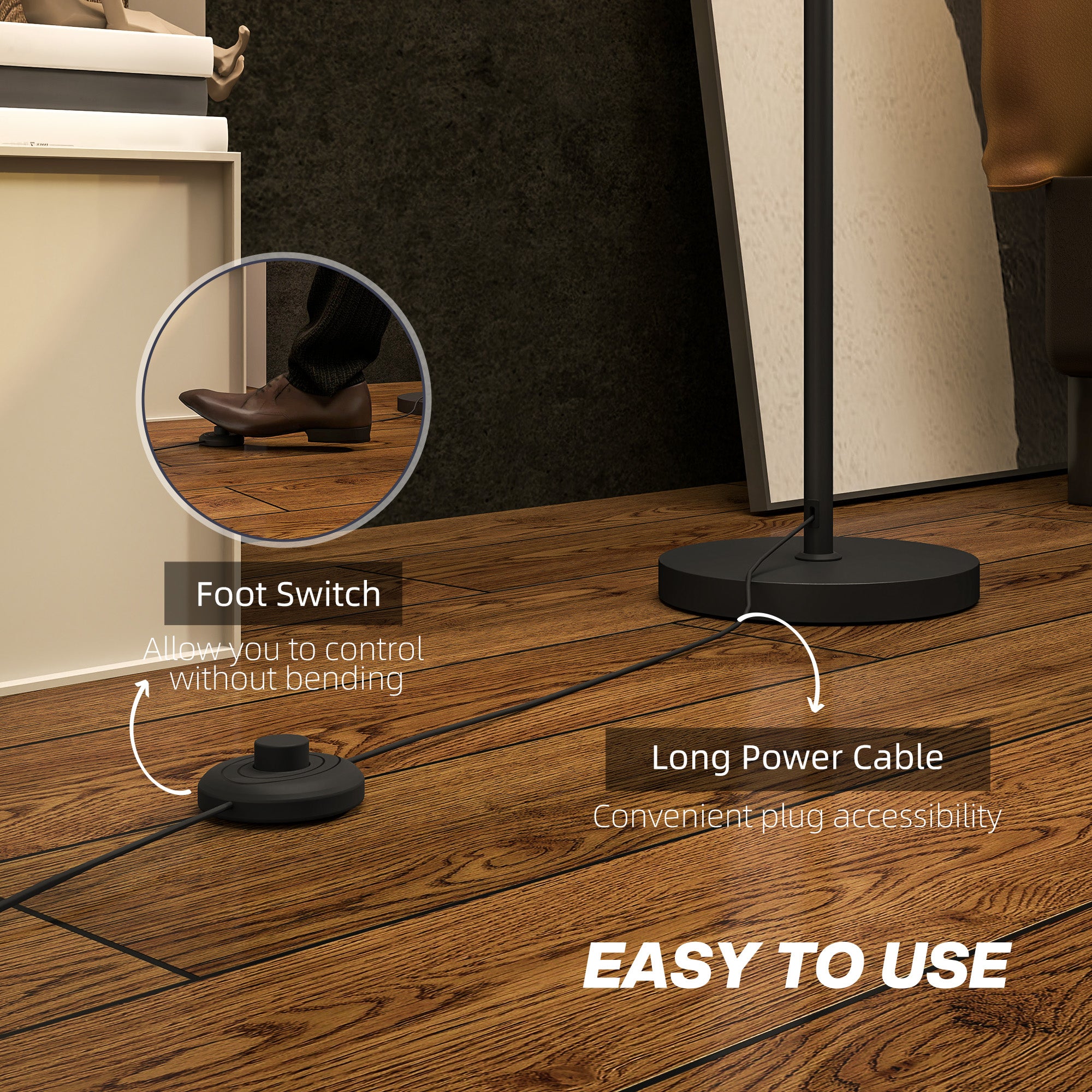 Floor Lamp for Living Room, Modern Standing Lamp with Linen Shade & Foot Switch, Minimalist Tall Pole Lampshade for Bedroom, Office, White