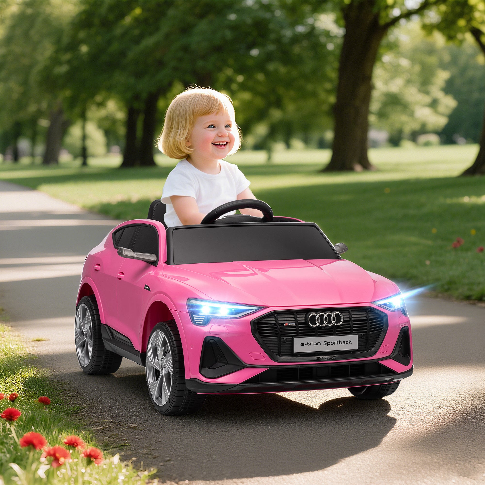 12V Kids Electric Ride on, Electric Car for Kids with Parental Remote, Music, Lights, Suspension Wheels, Pink
