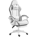 Computer Gaming Chair with 135° Recline, Footrest & Lumbar Support - White Grey