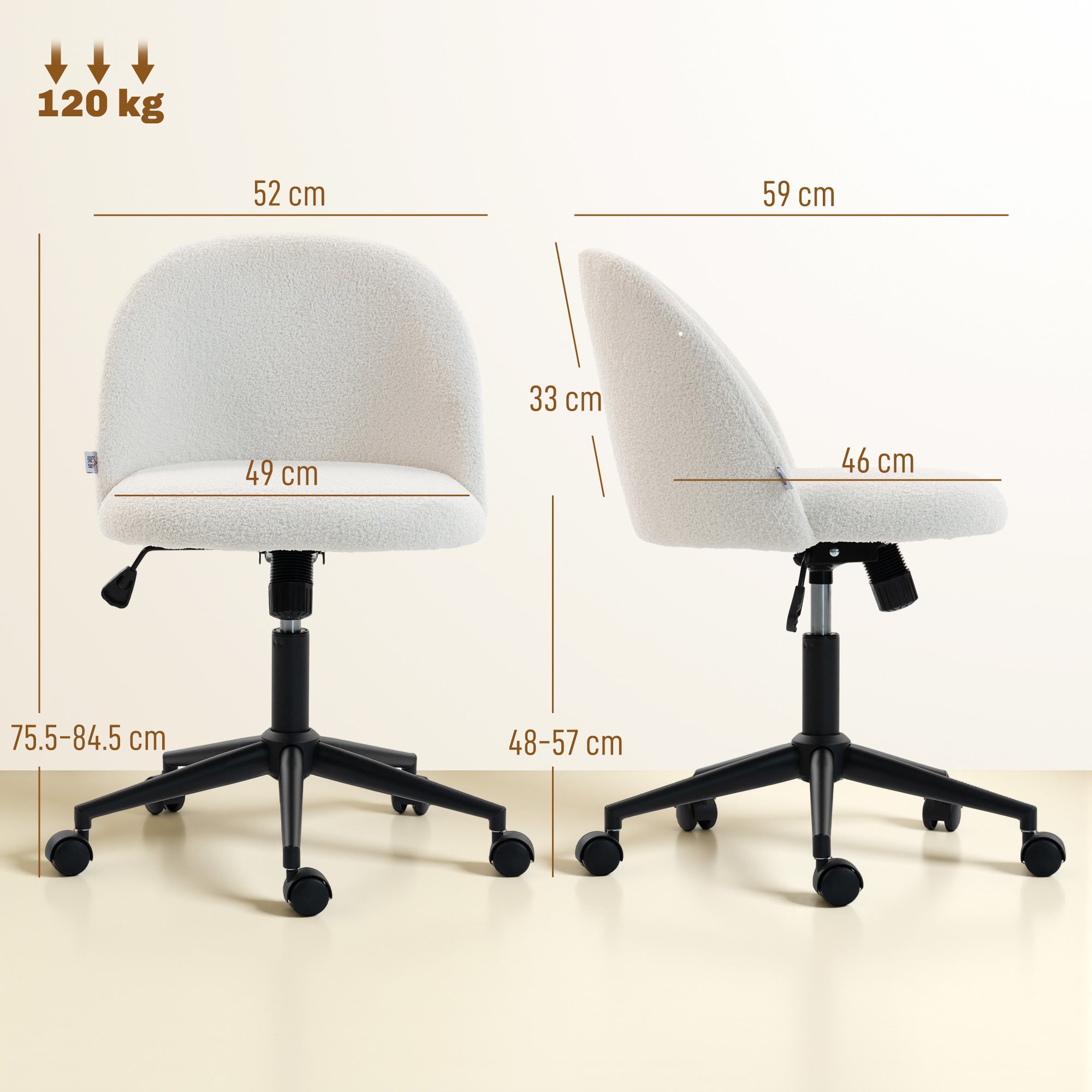 Teddy Fleece Office Chair with Wheels - Cream White