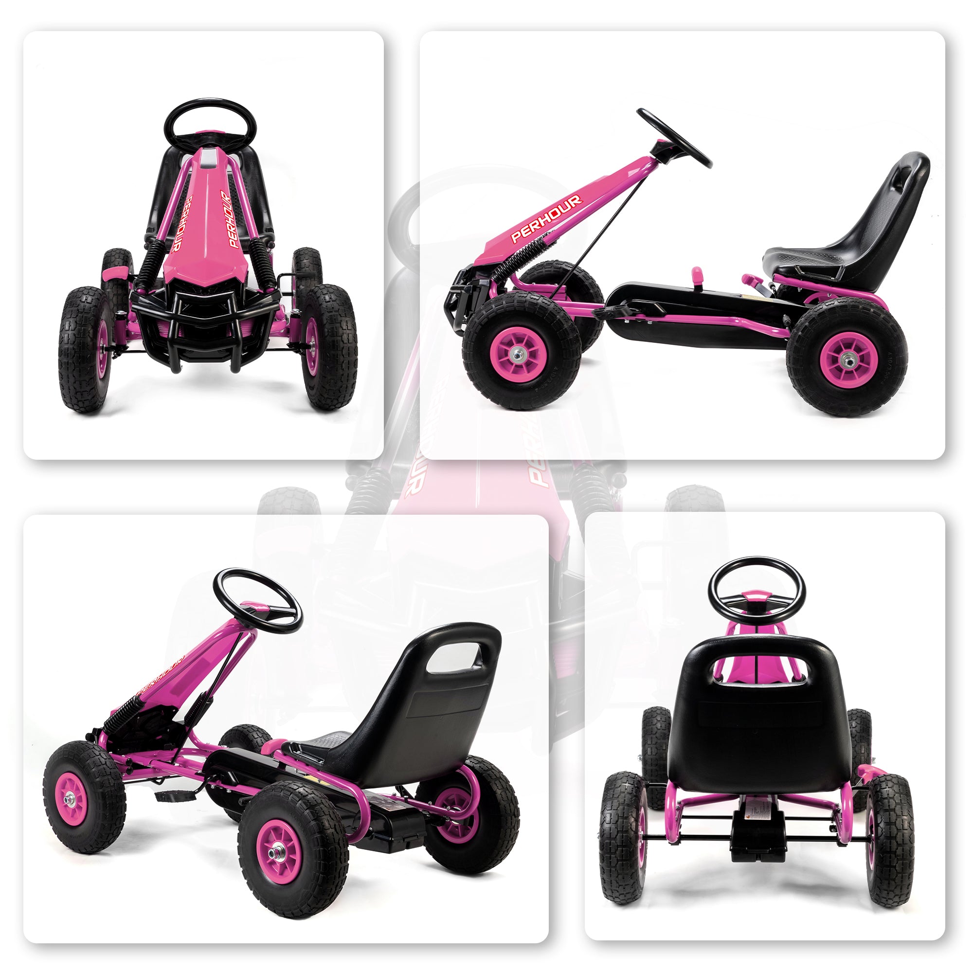 Kids Pedal Go Kart with Adjustable Seat, EVA Tyres, Manual Clutch, Brake, Go Kart for Kids 3-8 Years, Pink