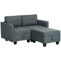 L Shape Modular Storage Sofa with Ottoman - Dark Grey