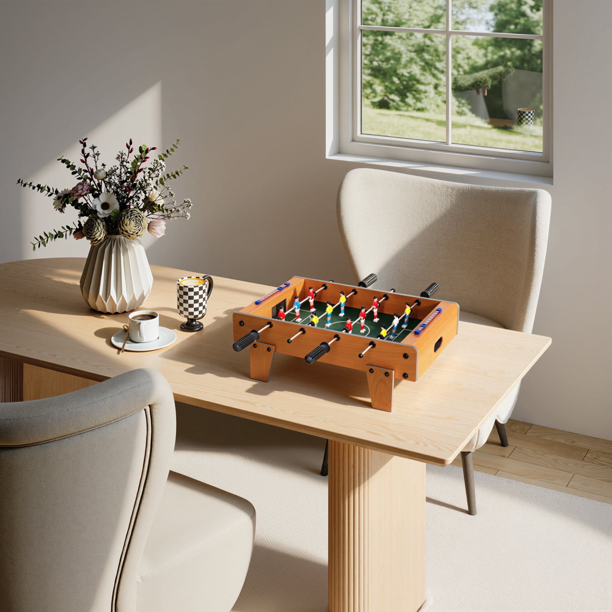 20 in Table-top Football Table with Stainless Steel Rods, Compact Foosball Table for Kids and Adults, All-Inclusive Foosball Game Set for Indoor, Nature Wood Finish