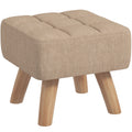 Modern Tufted Fabric Footstool with Rubber Wood Legs, Padded Seat - Light Brown