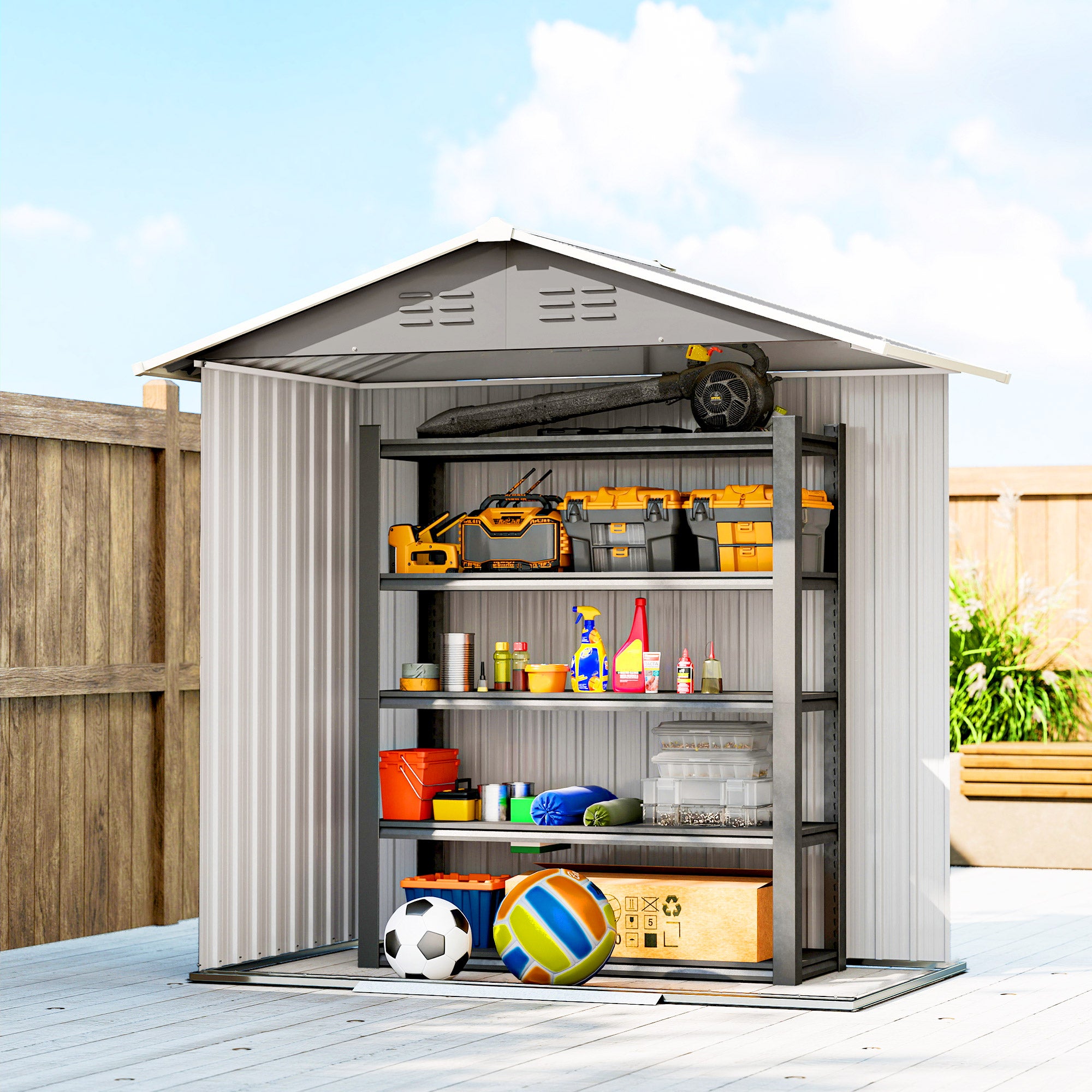 6.5 x 3.5ft Metal Garden Storage Shed - Light Grey