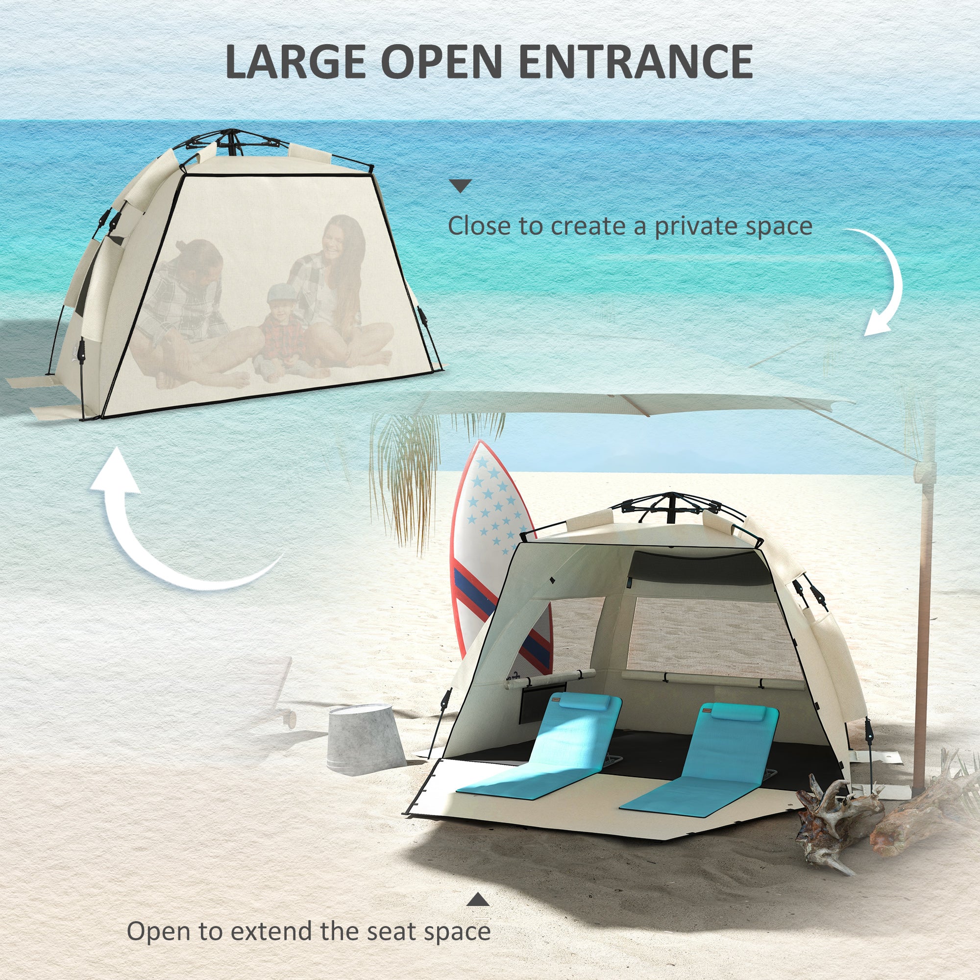 Three-Man UPF15+ Beach Tent, with Extended Floor - Green