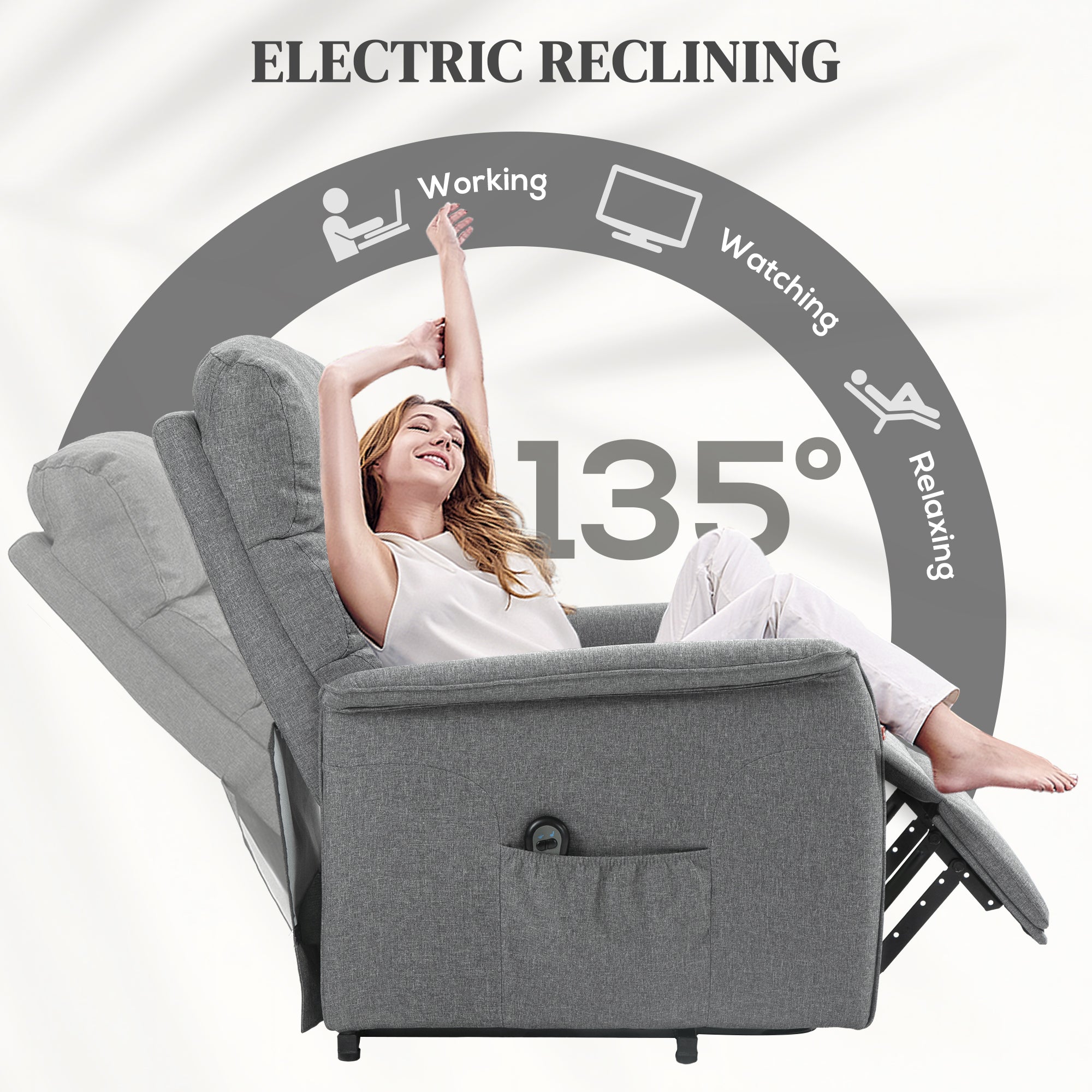 Electric Riser Recline Armchair, with Footrest - Grey