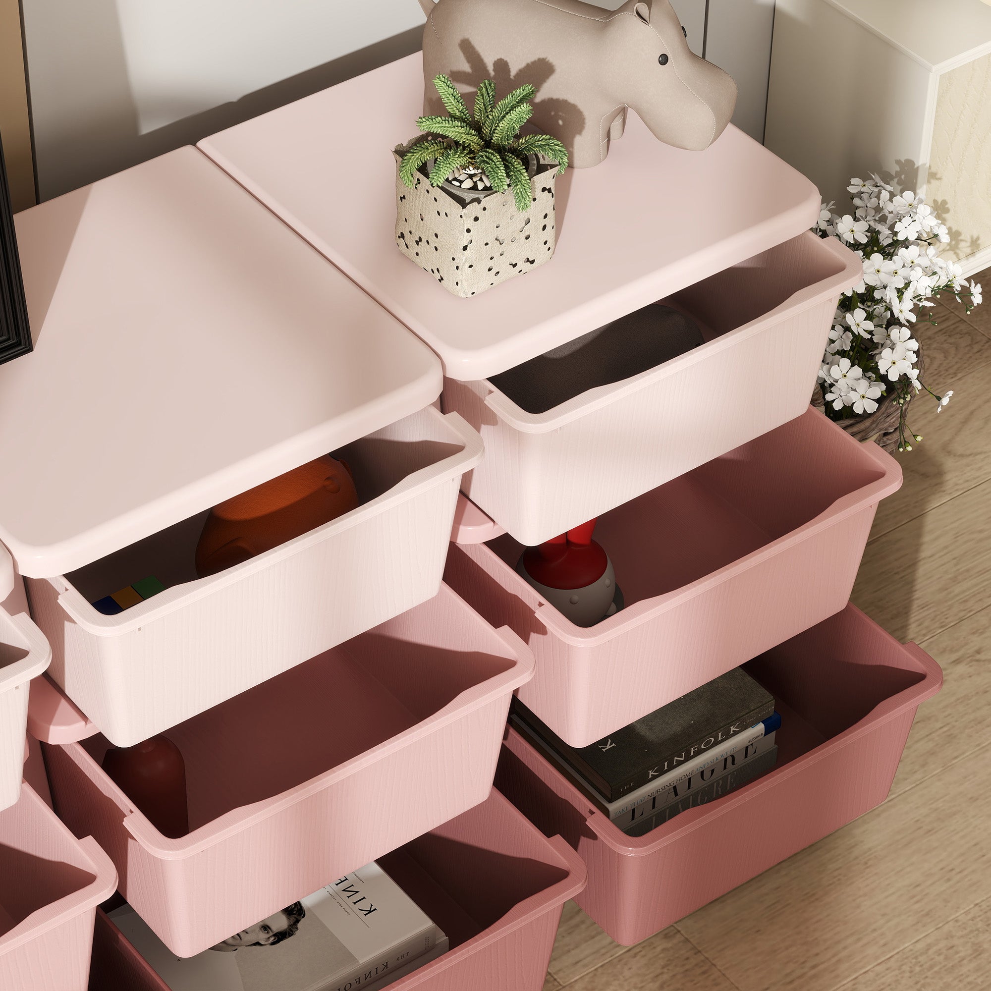 Kids Storage Unit, with Nine Drawers - Pink