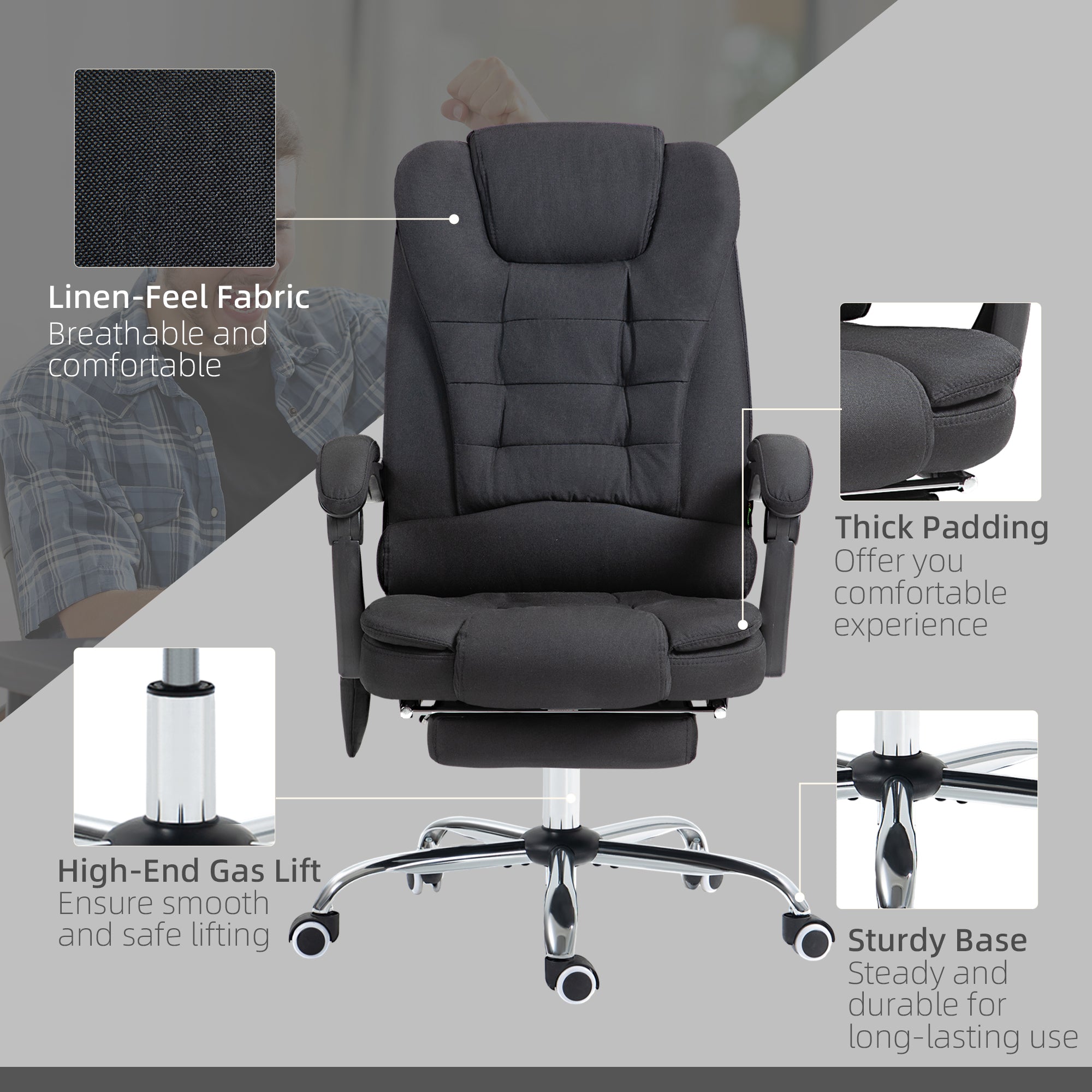 Six-Point Massage and Heated Office Chair - Black