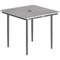 Garden Dining Table for 4, 85 cm Square Outdoor Table with Umbrella Hole, Faux Wood Top, Metal Legs, Light Grey