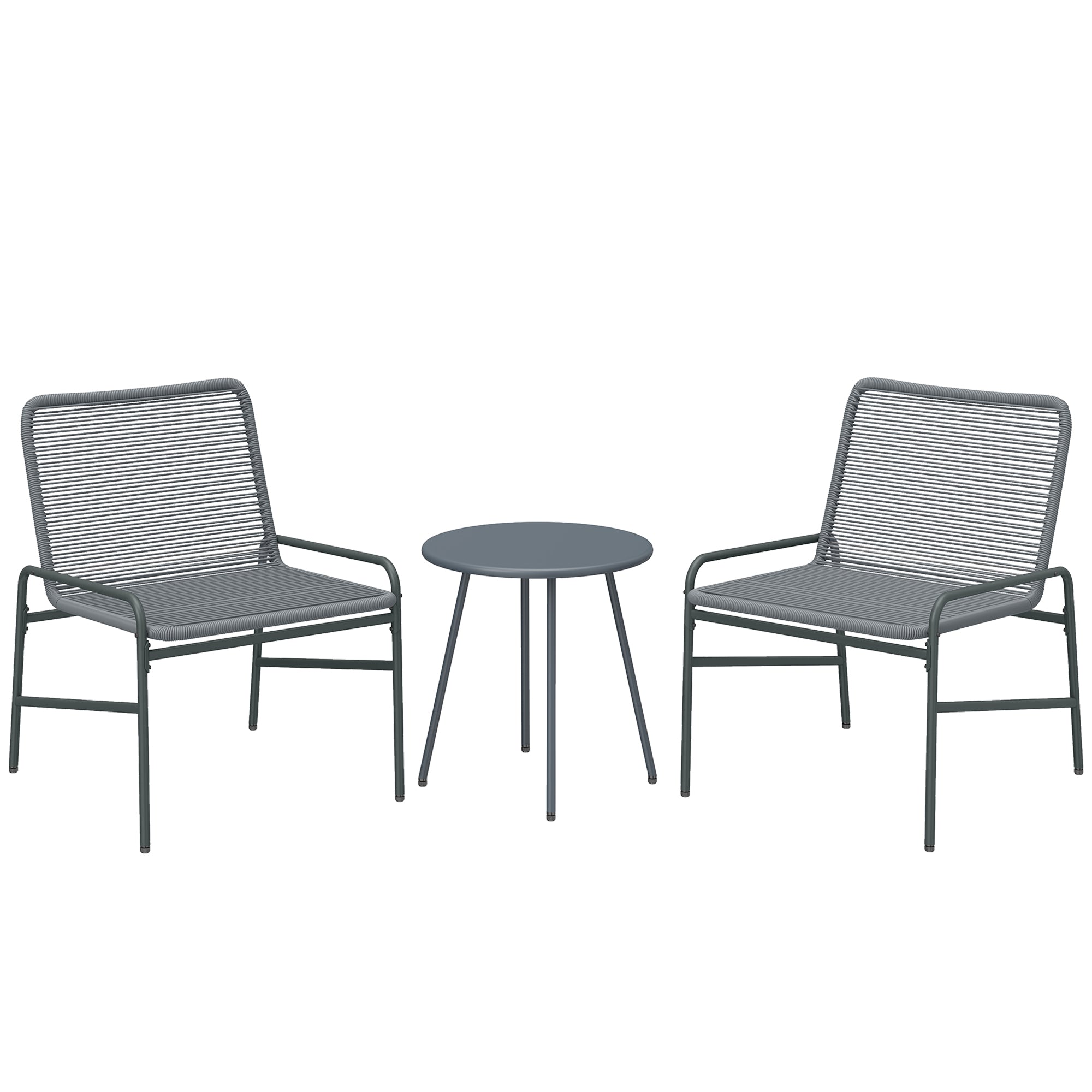3 Piece Rattan Bistro Set, Outdoor Garden Furniture Set with 2 Chairs, Round Coffee Table for Patio, Balcony, Dark Grey